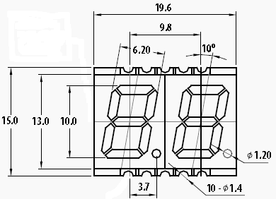HDSM-443C, Семисегментный двухразрядный светодиодный индикатор для SMD монтажа, высота символа 10 мм (0,39")
